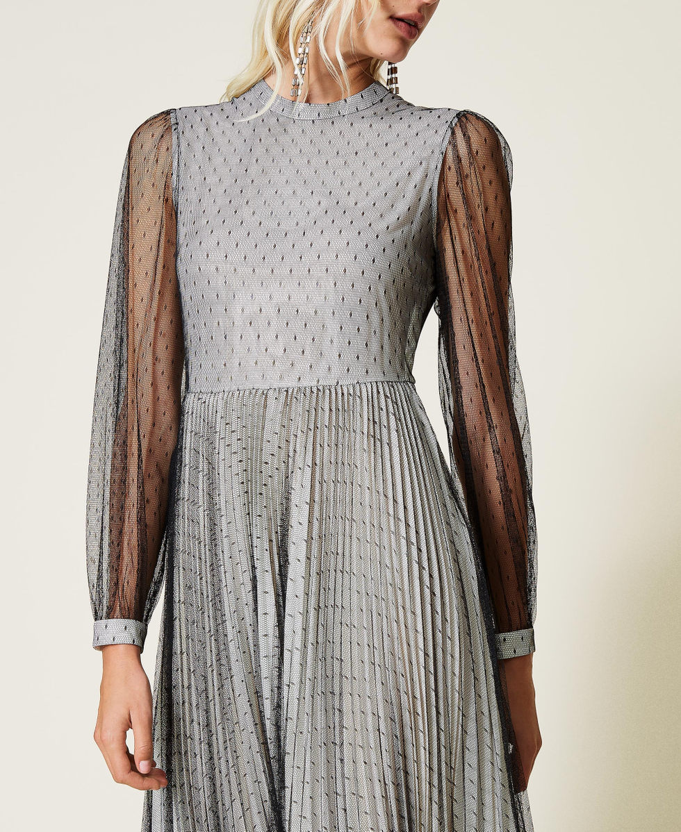 Full-length plumetis tulle dress Bicolour Black / "Snow" White Woman 212TT2061-05