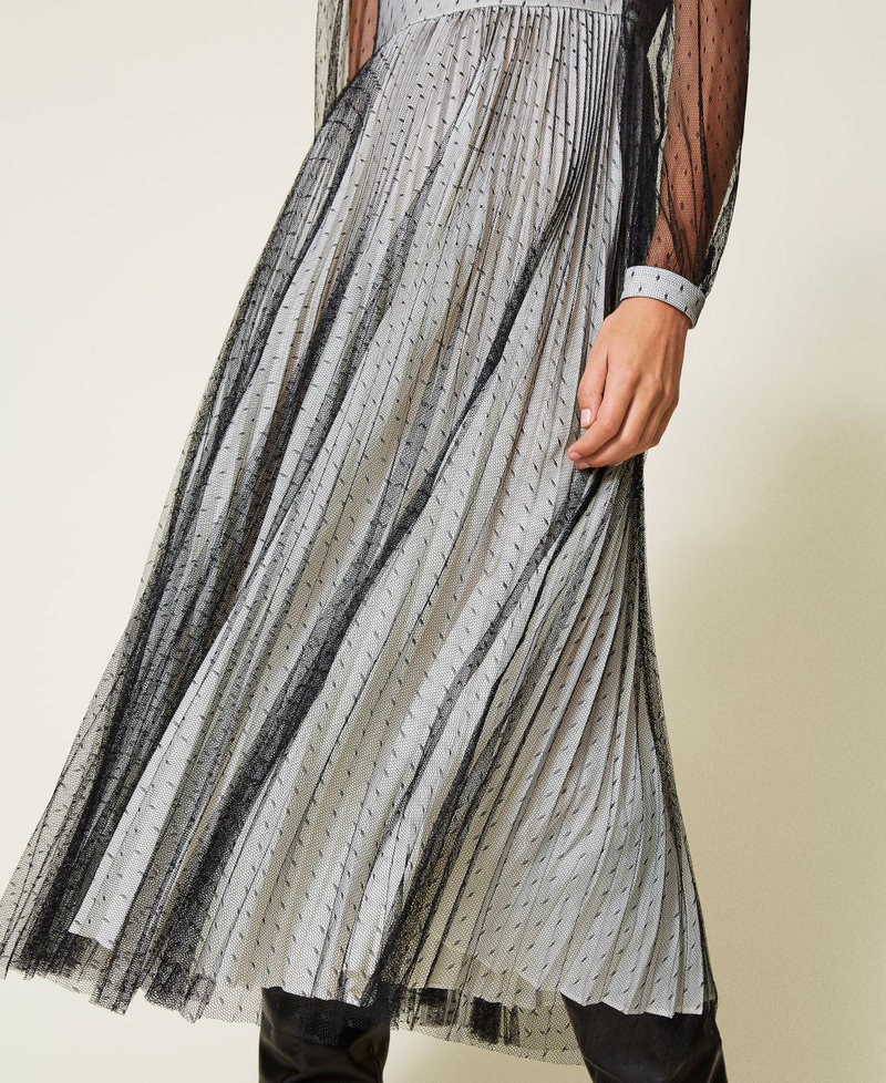 Robe longue en tulle plumetis Bicolore Noir / Blanc Neige Femme 212TT2061-06