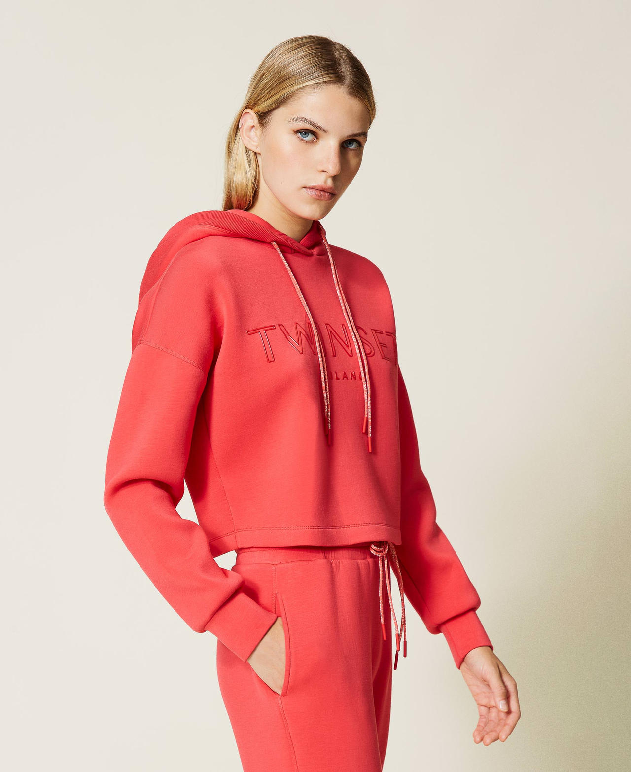 Scuba fabric hoodie with logo "Coral Candy&rdquo; Red Woman 212TT2090-02