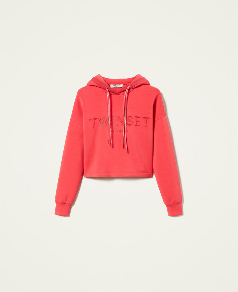 Scuba fabric hoodie with logo Woman, Red | TWINSET Milano