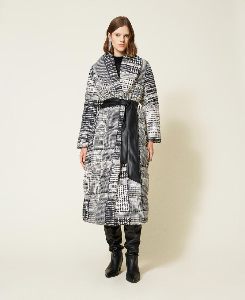 Puffer jacket with houndstooth print Two-tone Black / “Snow” White Check Print Woman 212TT2110-01