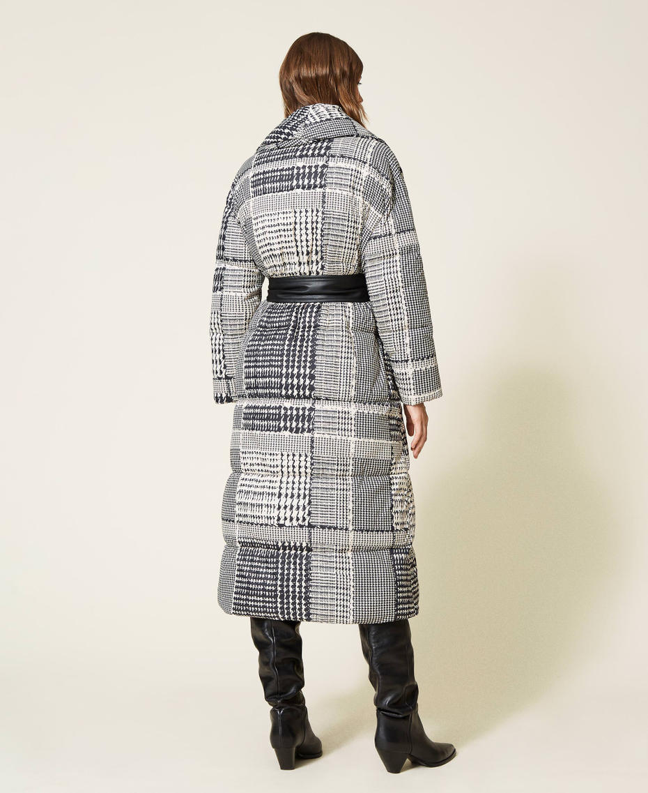 Puffer jacket with houndstooth print Two-tone Black / “Snow” White Check Print Woman 212TT2110-03