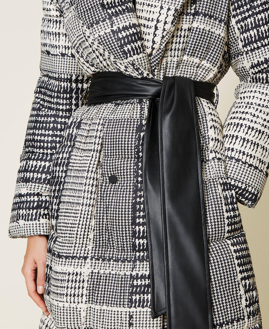 Puffer jacket with houndstooth print Two-tone Black / “Snow” White Check Print Woman 212TT2110-04