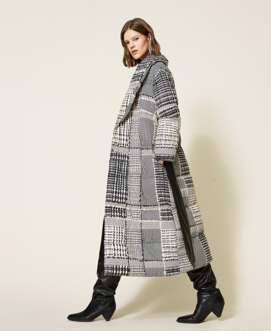 Puffer jacket with houndstooth print Two-tone Black / “Snow” White Check Print Woman 212TT2110-05
