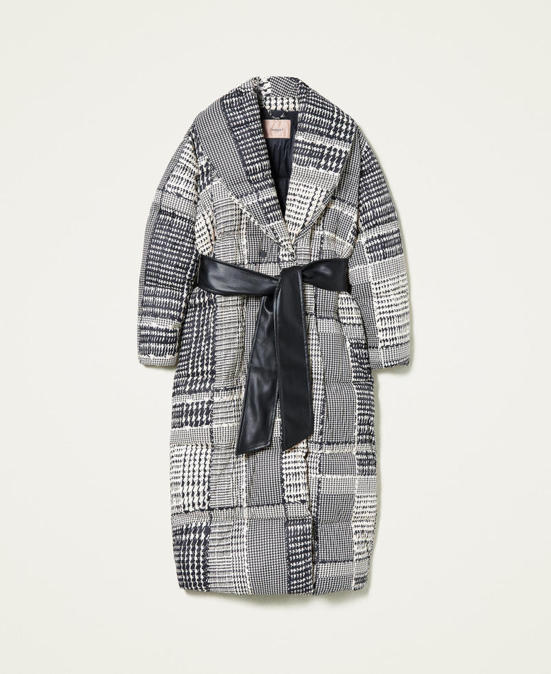 Puffer jacket with houndstooth print Two-tone Black / “Snow” White Check Print Woman 212TT2110-0S