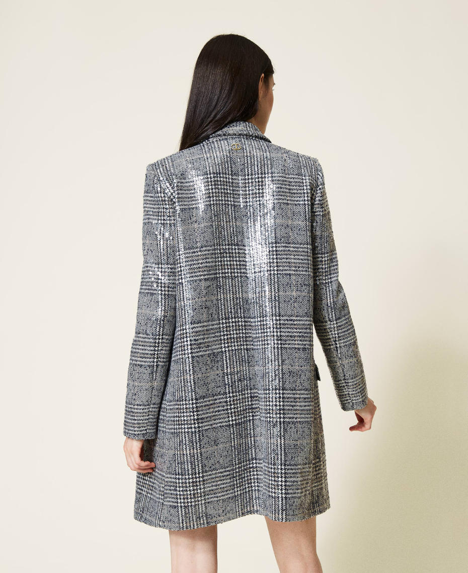 Full sequin Glen Plaid coat &ldquo;Snow&rdquo; White / Black Full Sequin Check Woman 212TT2130-04