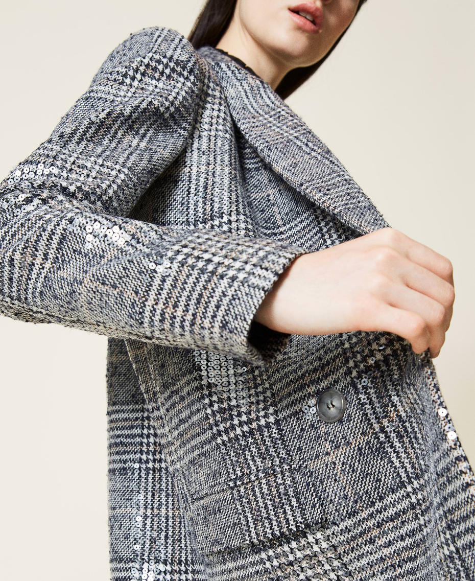 Full sequin Glen Plaid coat &ldquo;Snow&rdquo; White / Black Full Sequin Check Woman 212TT2130-05