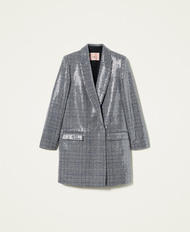 Full sequin Glen Plaid coat &ldquo;Snow&rdquo; White / Black Full Sequin Check Woman 212TT2130-0S