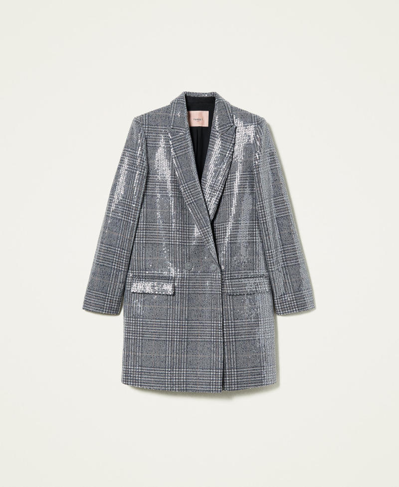 Full sequin Glen Plaid coat “Snow” White / Black Full Sequin Check Woman 212TT2130-0S