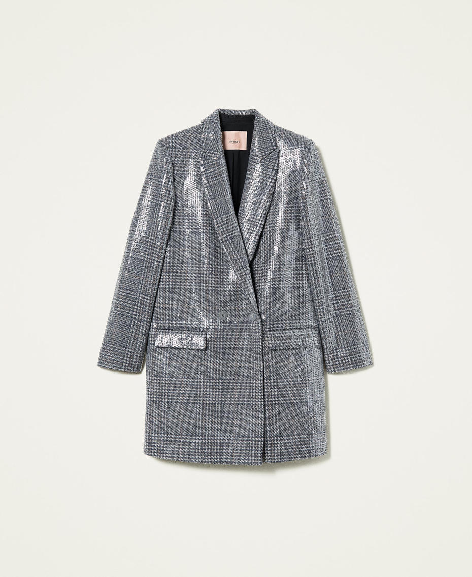 Full sequin Glen Plaid coat &ldquo;Snow&rdquo; White / Black Full Sequin Check Woman 212TT2130-0S
