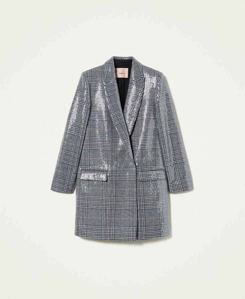 Manteau en prince de Galles entierement orne de sequins Femme Noir TWINSET Milano