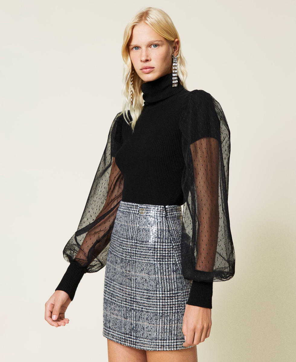 Full sequin Glen Plaid skirt Woman, Black