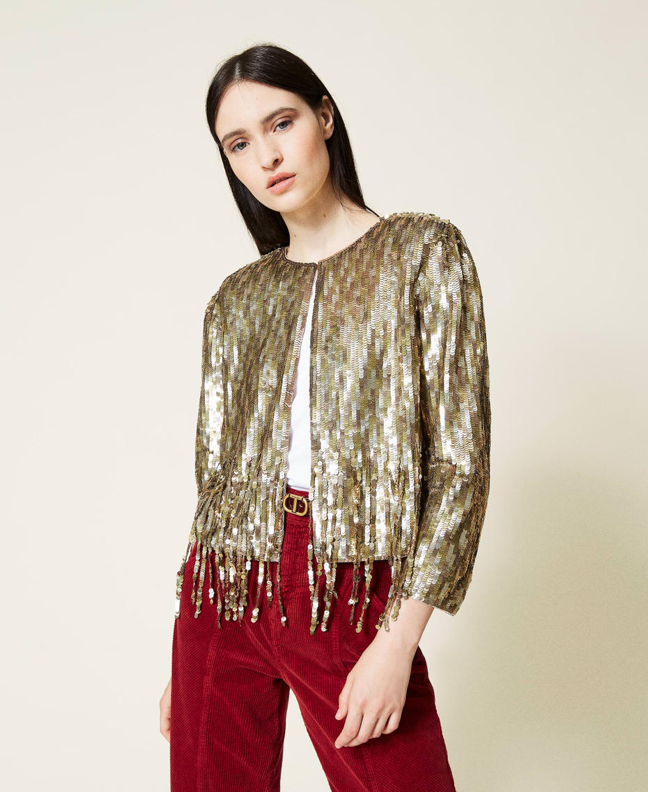Full sequin jacket with fringes Vintage Gold Sequin Embroidery Woman 212TT2140-01