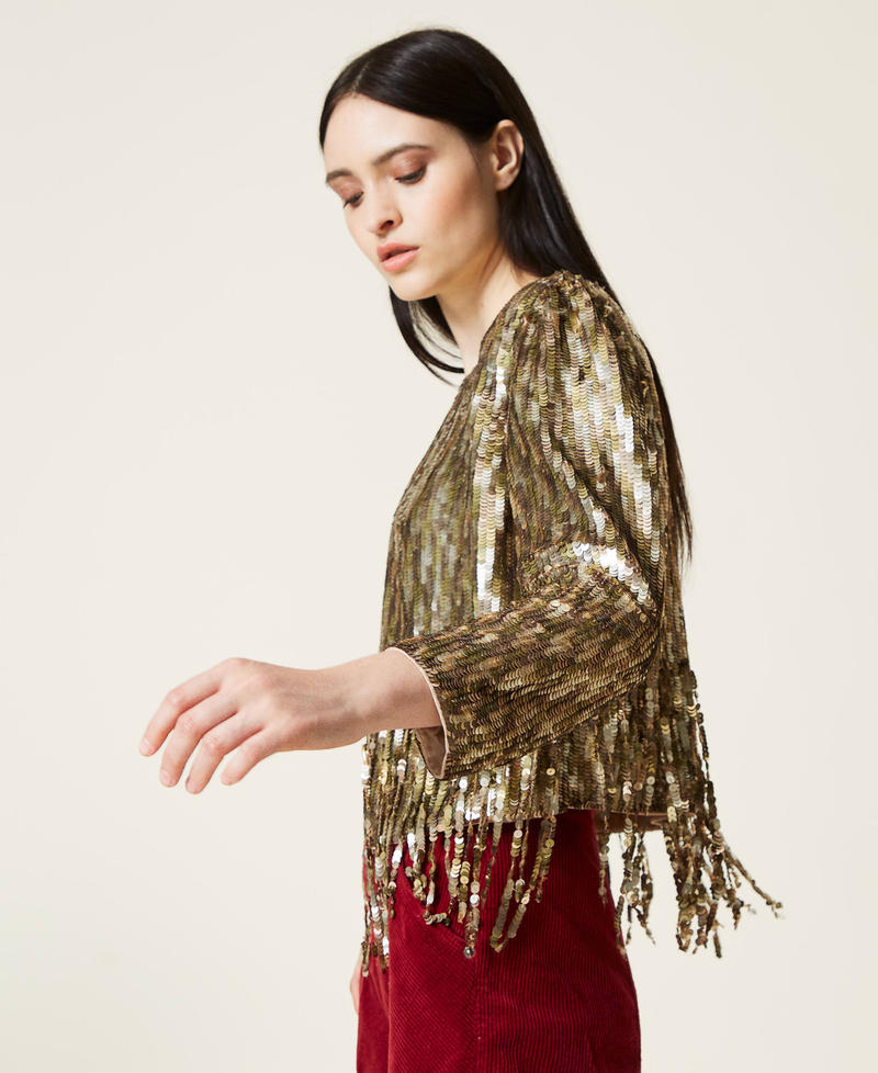 Full sequin jacket with fringes Vintage Gold Sequin Embroidery Woman 212TT2140-02
