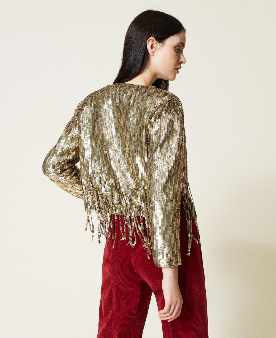 Full sequin jacket with fringes Vintage Gold Sequin Embroidery Woman 212TT2140-03