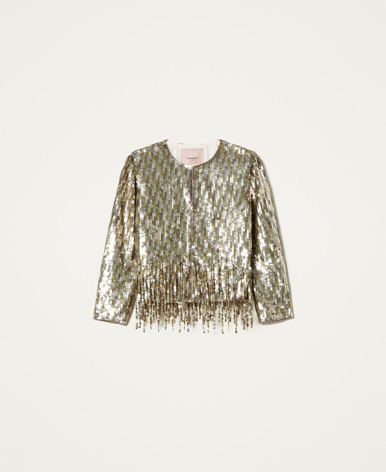 Full sequin jacket with fringes Vintage Gold Sequin Embroidery Woman 212TT2140-0S
