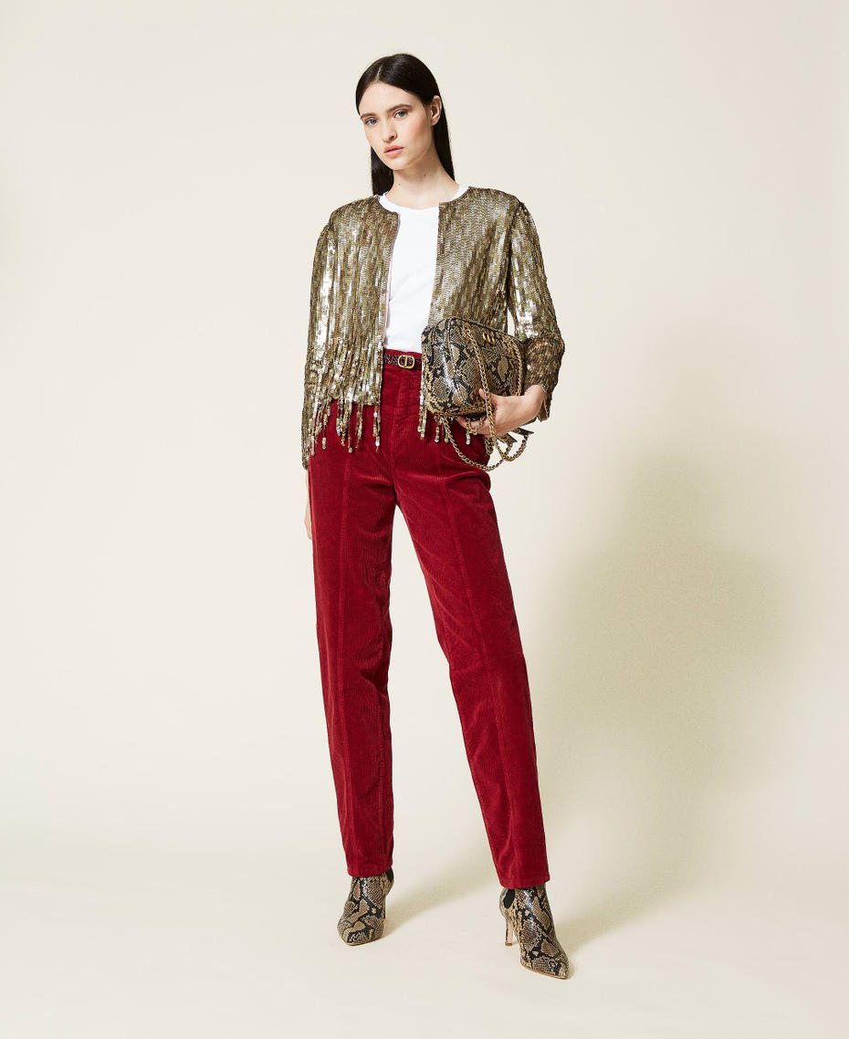Full sequin jacket with fringes Vintage Gold Sequin Embroidery Woman 212TT2140-0T
