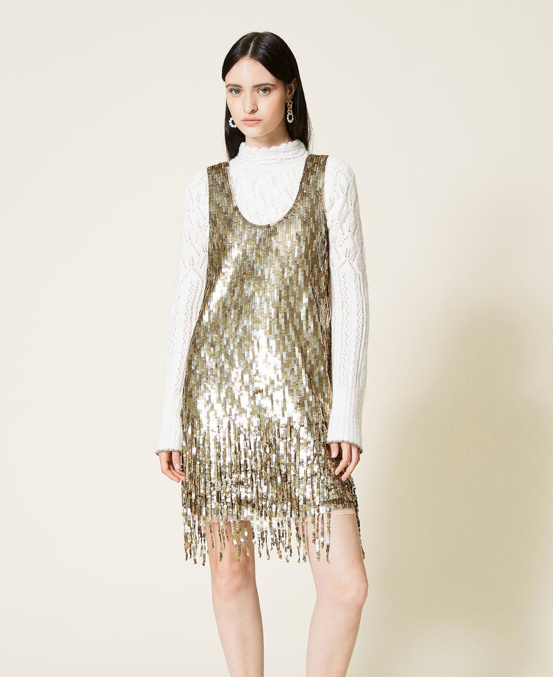 Платье с пайетками и бахромой Вышивка Пайетки Старое Золото женщина 212TT2141-01