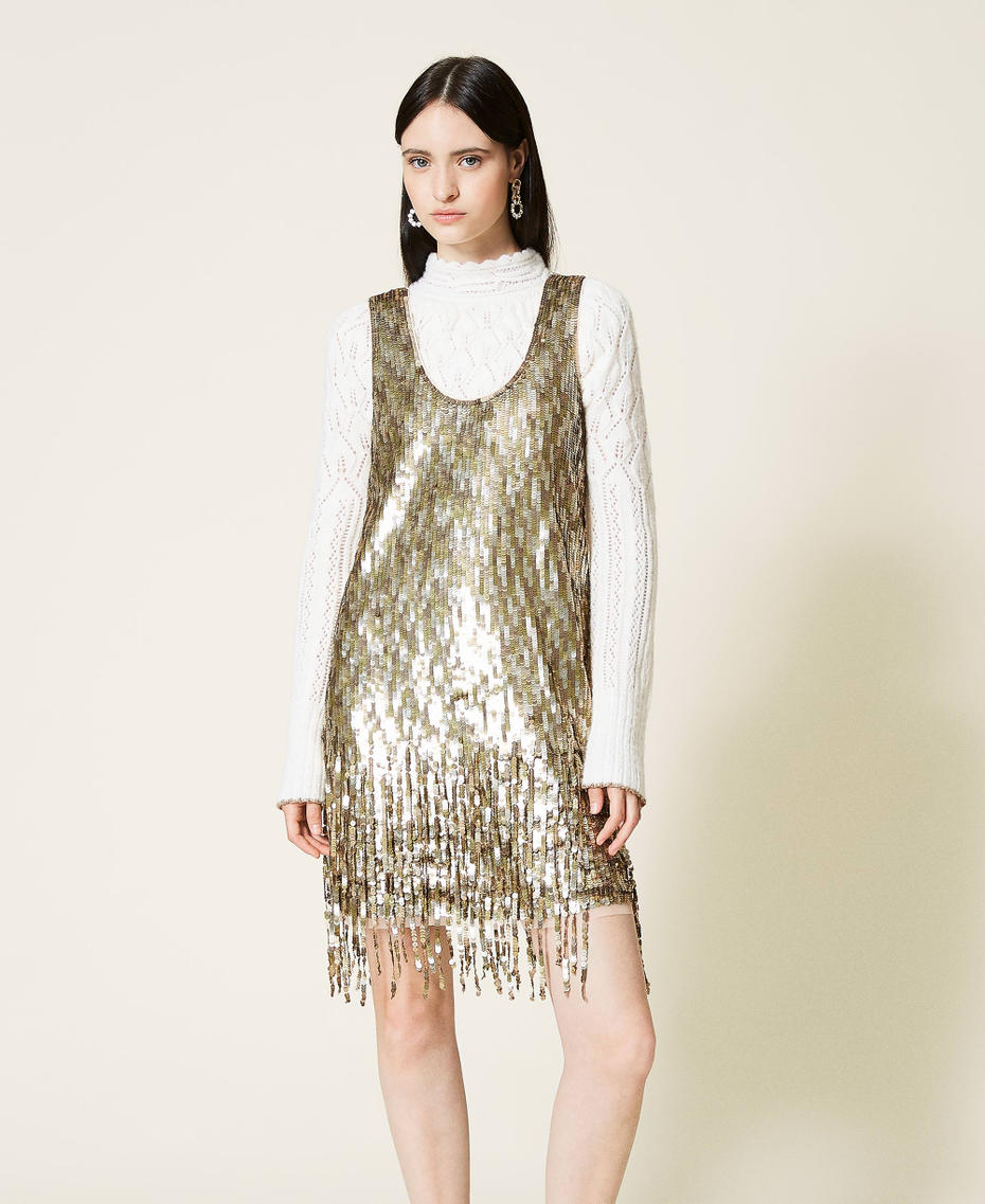 Full sequin dress with fringes Vintage Gold Sequin Embroidery Woman 212TT2141-01