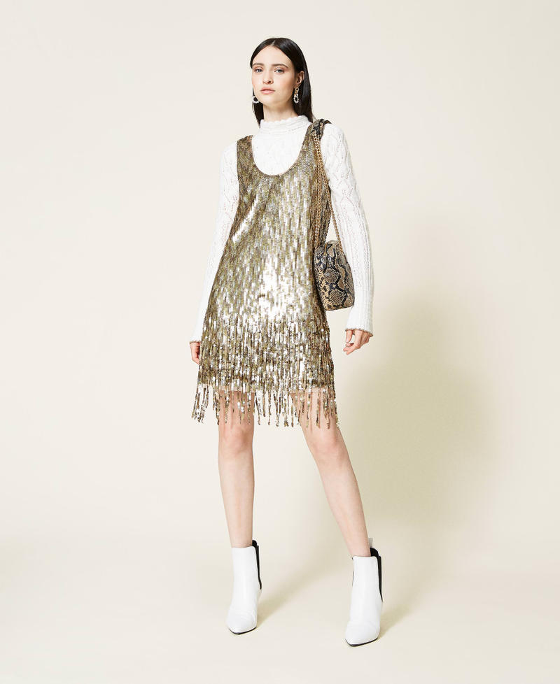 Full sequin dress with fringes Vintage Gold Sequin Embroidery Woman 212TT2141-02
