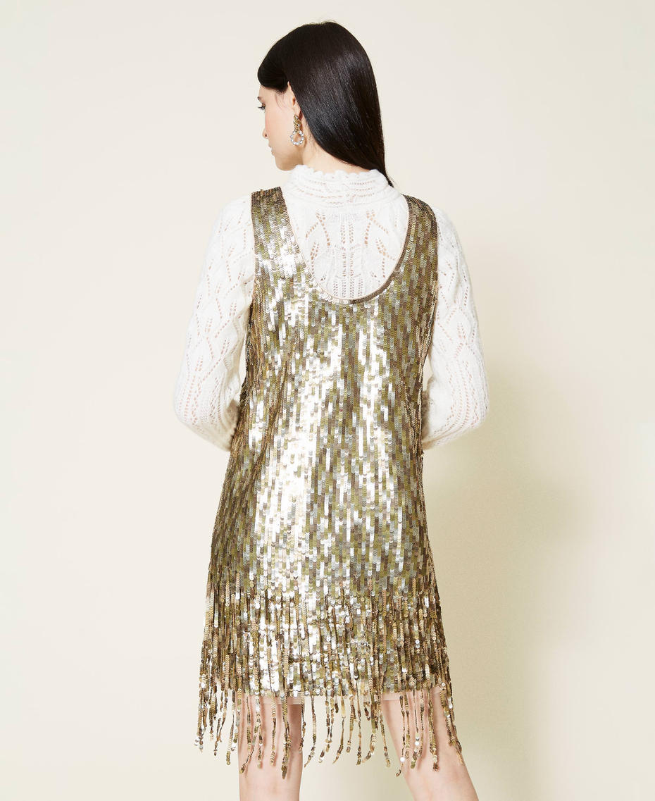 Платье с пайетками и бахромой Вышивка Пайетки Старое Золото женщина 212TT2141-04