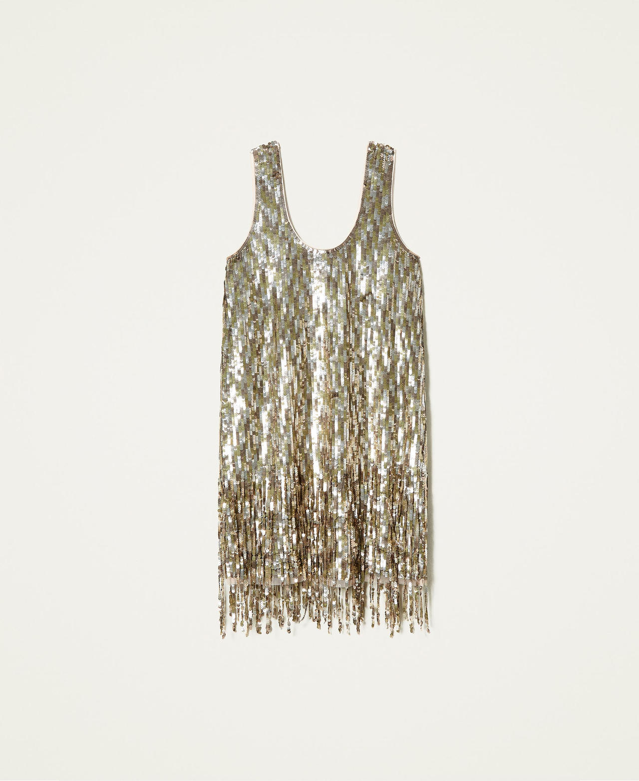 Full sequin dress with fringes Vintage Gold Sequin Embroidery Woman 212TT2141-0S