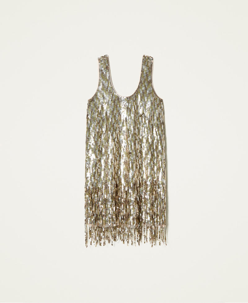 Full sequin dress with fringes Vintage Gold Sequin Embroidery Woman 212TT2141-0S