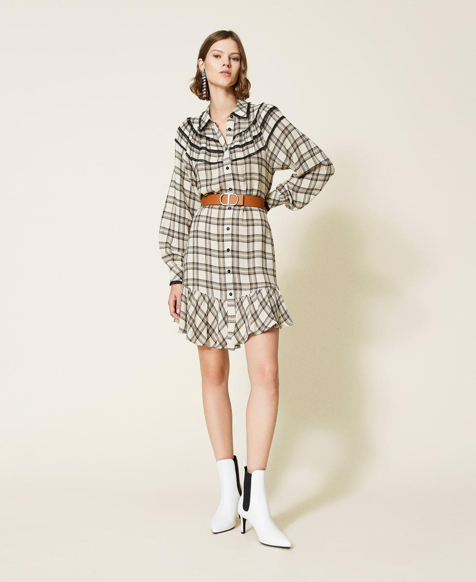 Beige checked outlet dress