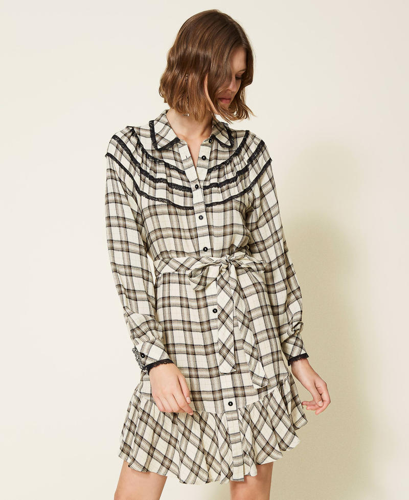 Kariertes Kleid mit Spitze Karos Elfenbein / &bdquo;Golden Rock&ldquo;-Beige Frau 212TT2160-02