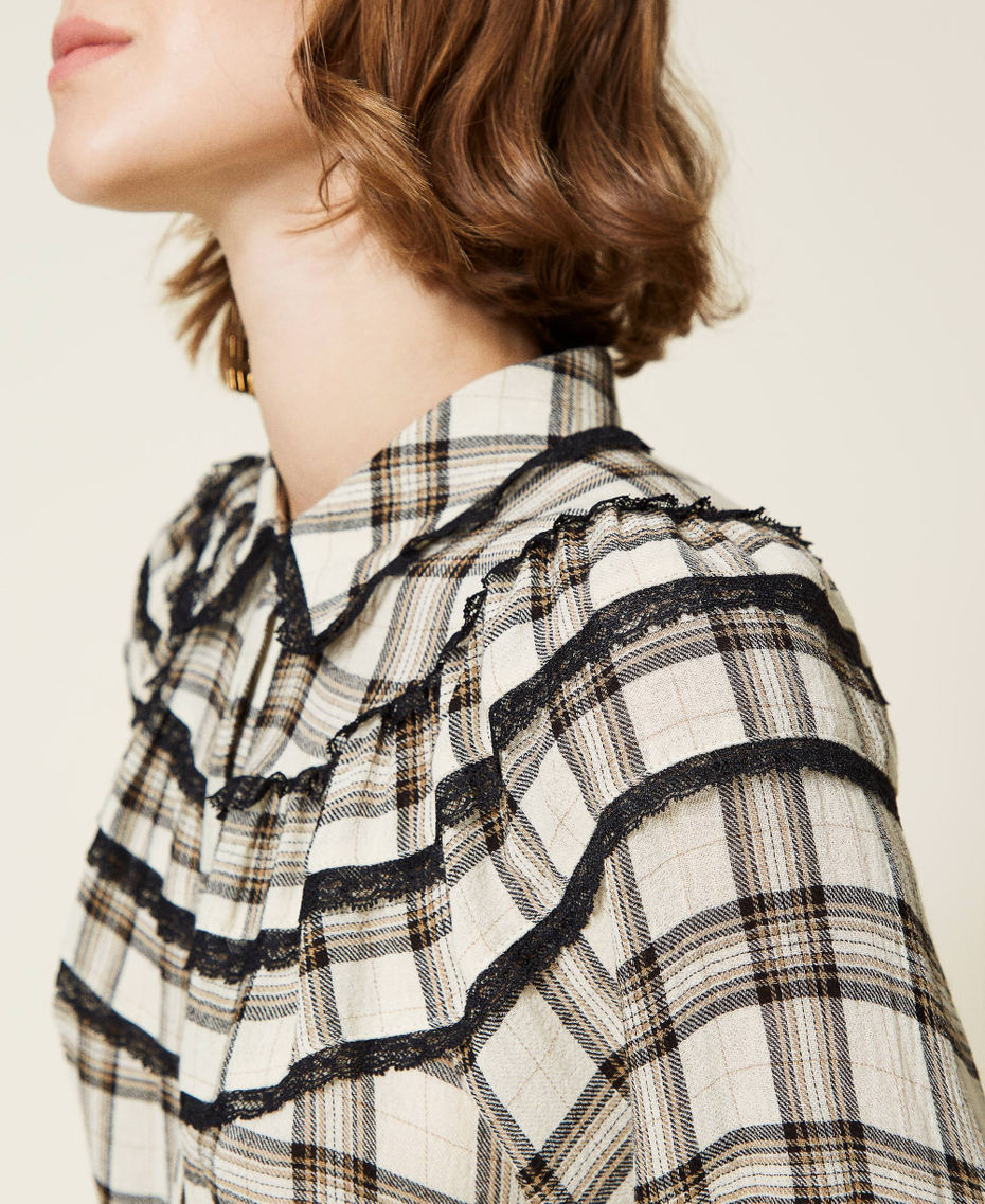 Kariertes Kleid mit Spitze Karos Elfenbein / &bdquo;Golden Rock&ldquo;-Beige Frau 212TT2160-05