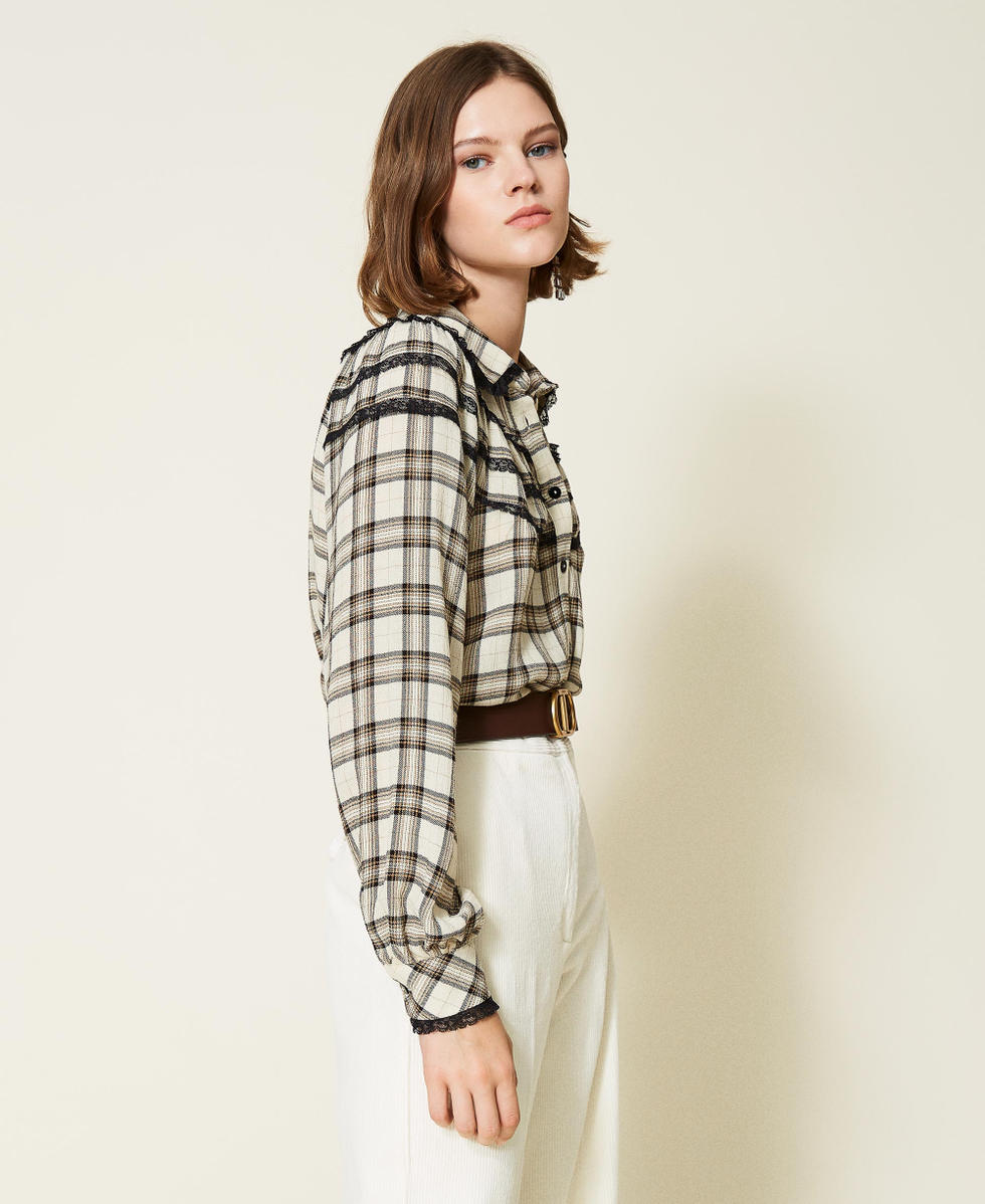 Camicia a quadri con pizzo Donna Beige TWINSET Milano