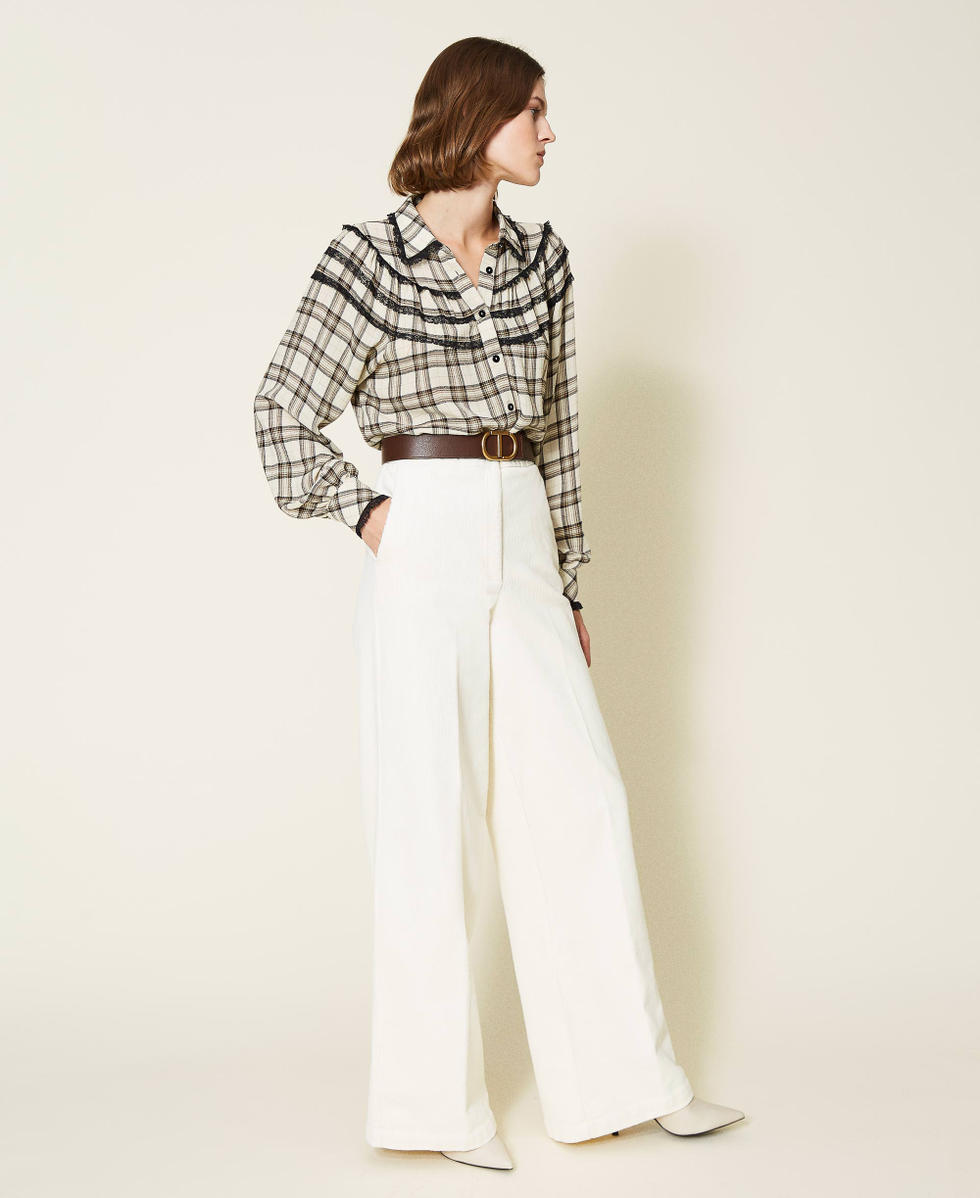 Camicia a quadri con pizzo Donna Beige TWINSET Milano