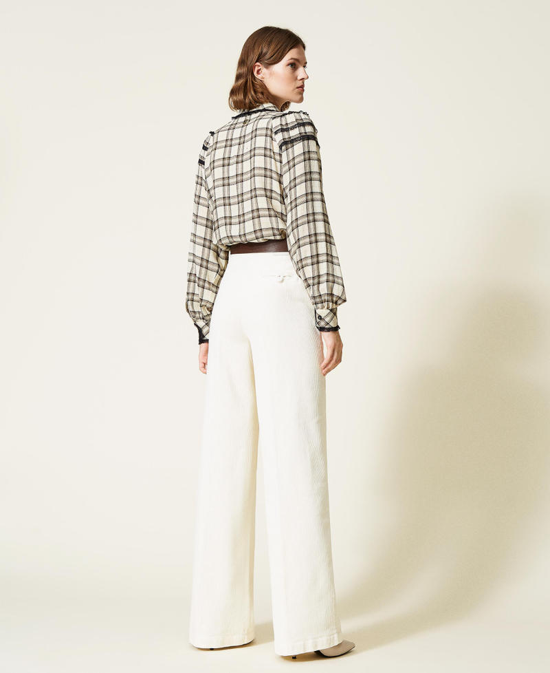 Chequered shirt with lace Ivory / "Golden Rock” Beige Check Woman 212TT2161-04