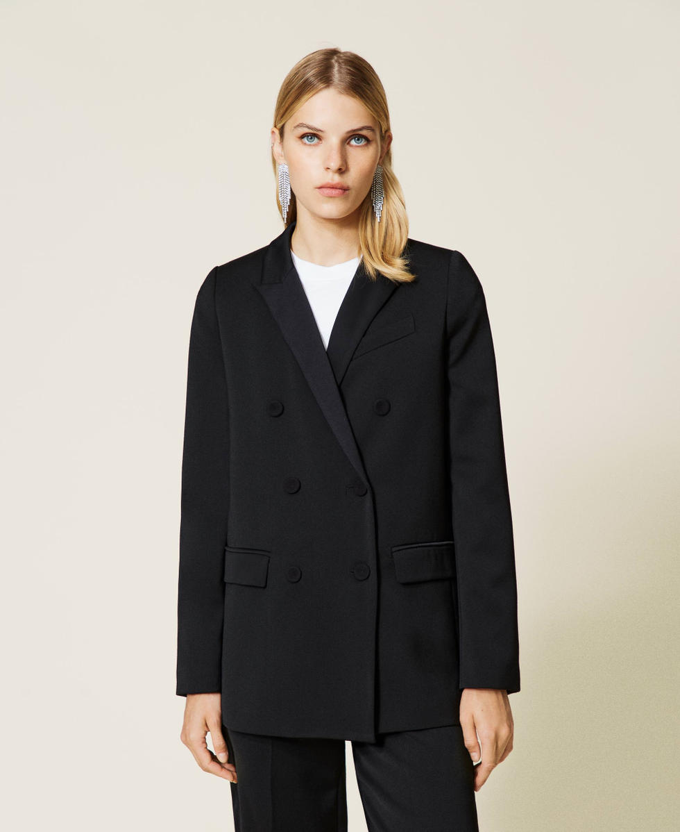 Satin black blazer womens sale