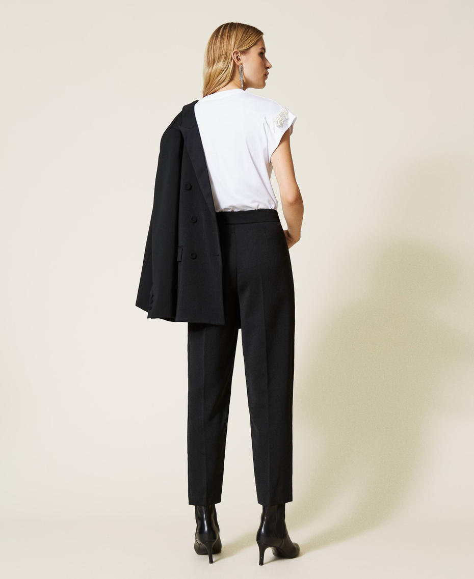Pantaloni in raso di misto lana Nero Donna 212TT2192-04