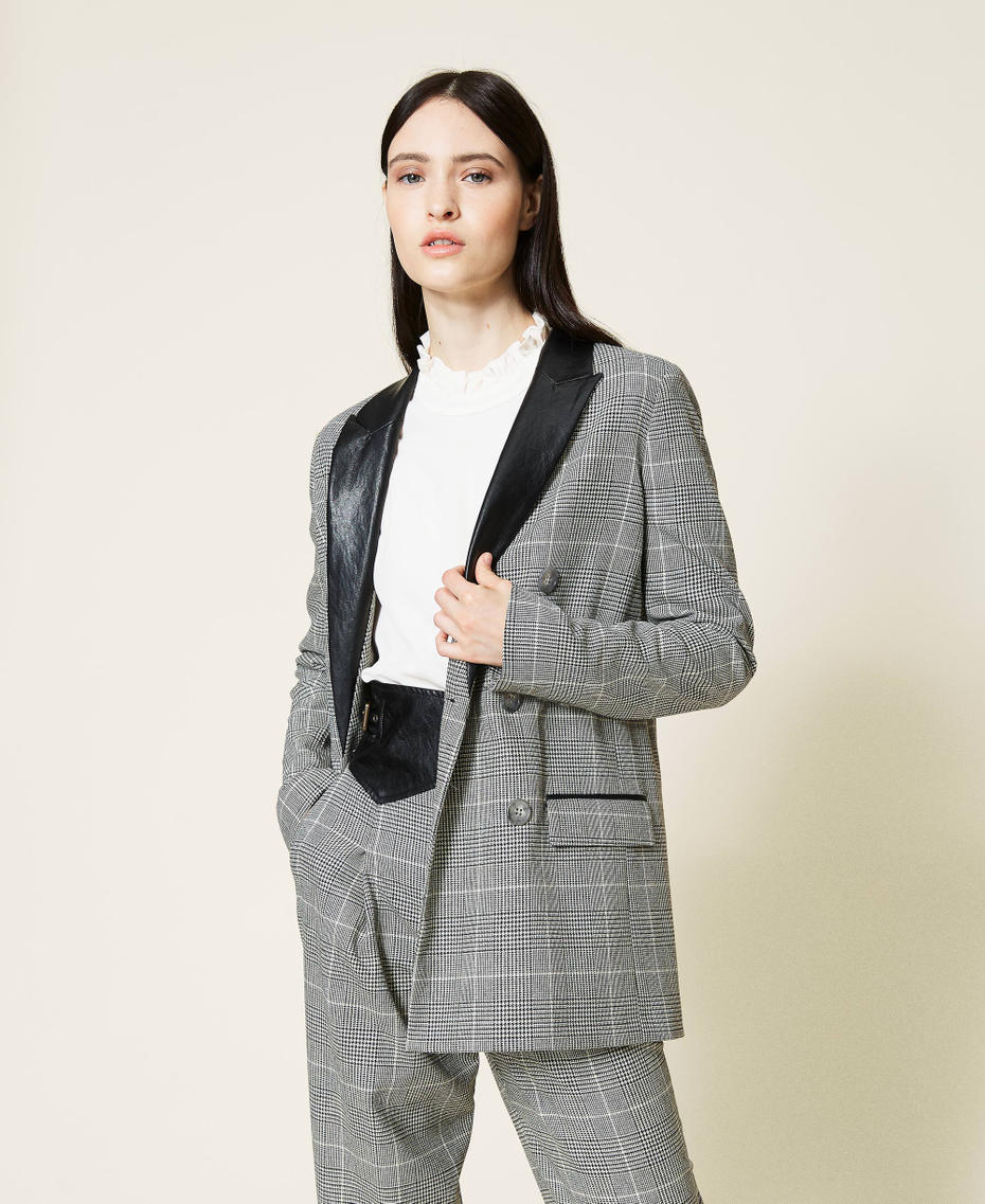 Wool blend Glen Plaid jacket “Snow” White / Black Glen Plaid Woman 212TT2200-01