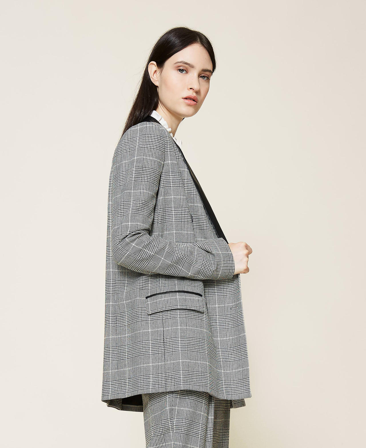 Wool blend Glen Plaid jacket “Snow” White / Black Glen Plaid Woman 212TT2200-02