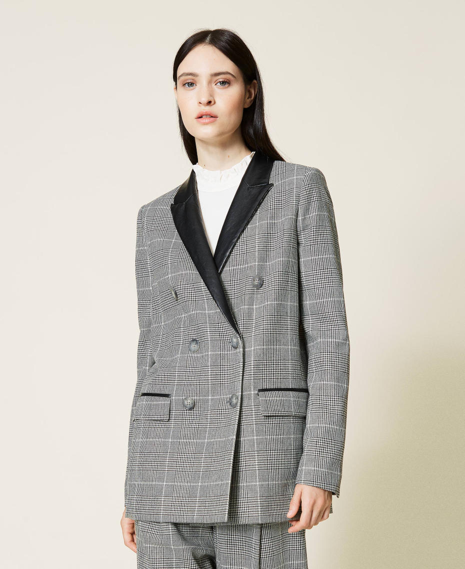 Wool blend Glen Plaid jacket “Snow” White / Black Glen Plaid Woman 212TT2200-05