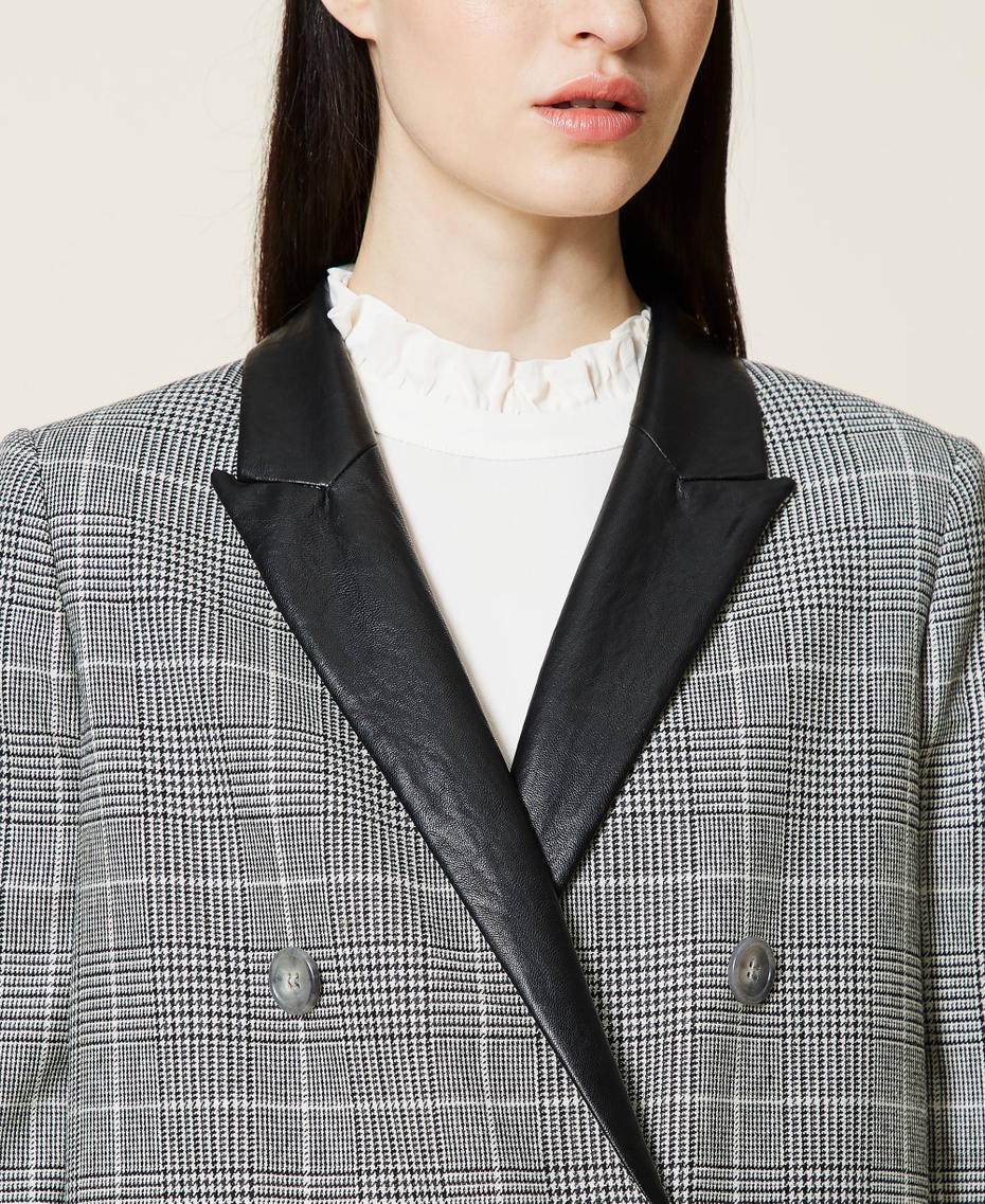 Wool blend Glen Plaid jacket “Snow” White / Black Glen Plaid Woman 212TT2200-06