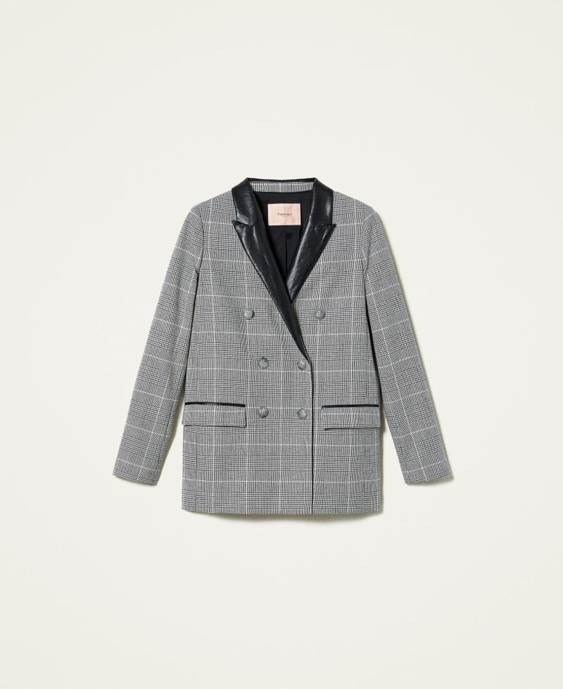 Wool blend Glen Plaid jacket “Snow” White / Black Glen Plaid Woman 212TT2200-0S