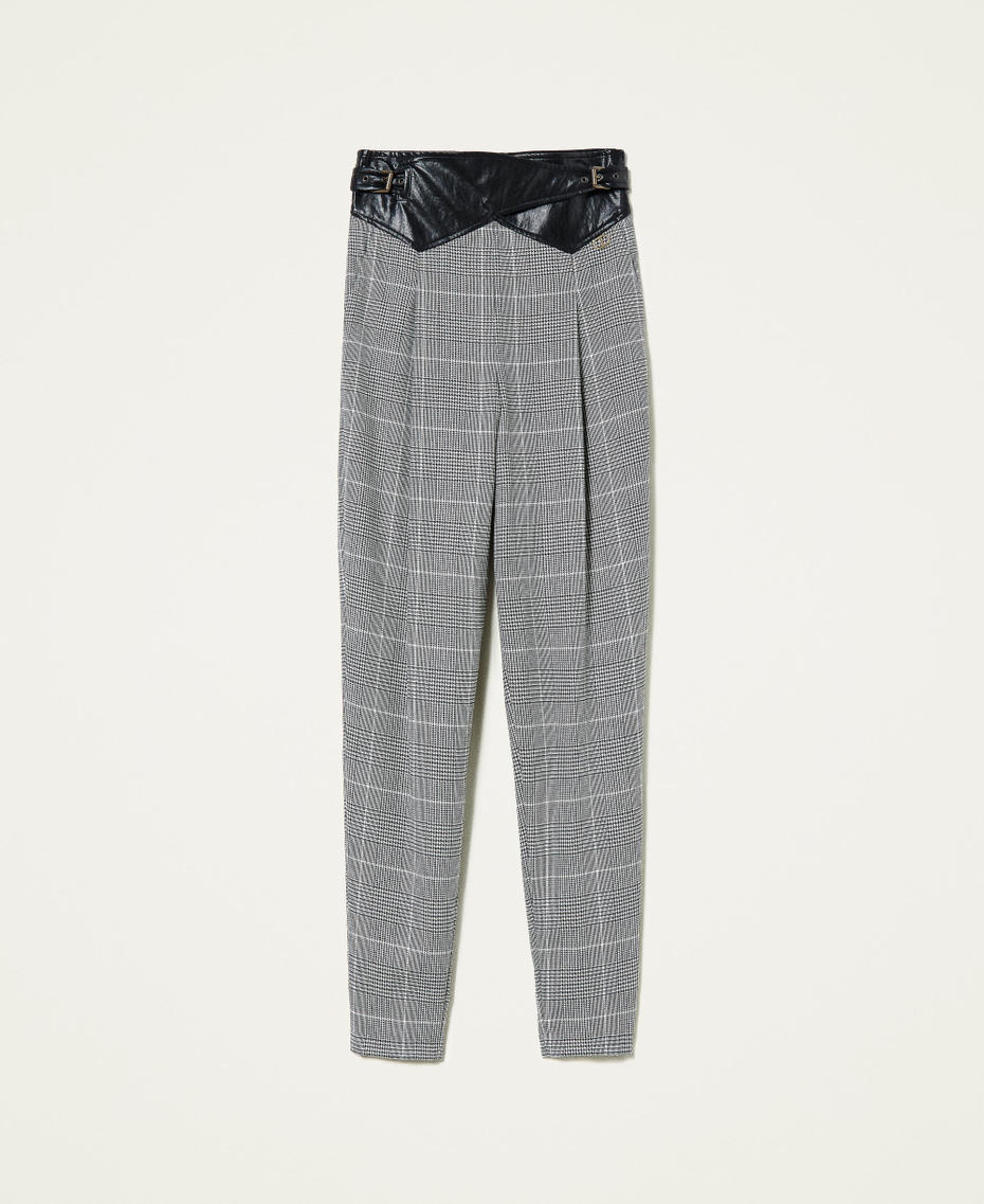 Wool blend Glen Plaid trousers with belt &ldquo;Snow&rdquo; White / Black Glen Plaid Woman 212TT2201-0S