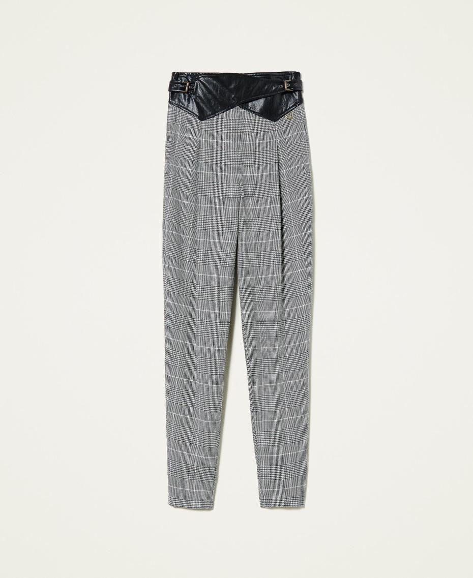 Wool blend Glen Plaid trousers with belt “Snow” White / Black Glen Plaid Woman 212TT2201-0S
