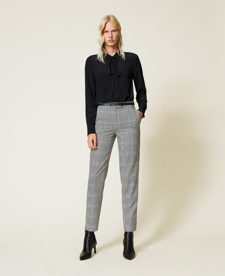 Wool blend Glen Plaid trousers &ldquo;Snow&rdquo; White / Black Glen Plaid Woman 212TT2202-01