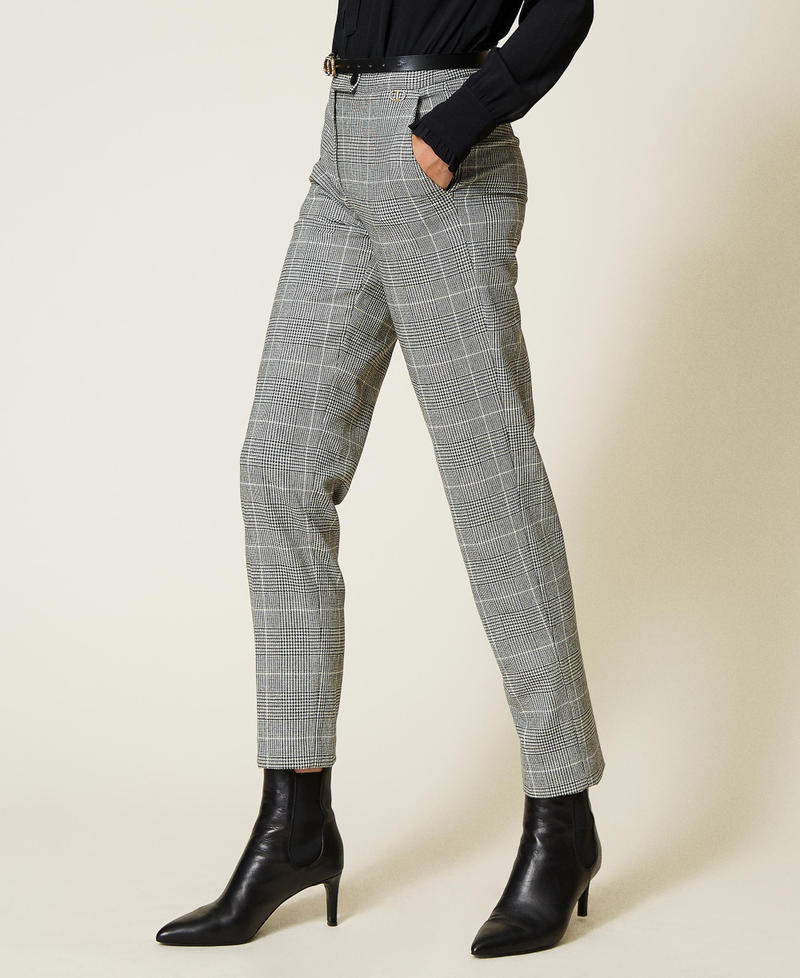 Pantalon en laine mélangée prince de Galles Prince de Galles Blanc « Neige » / Noir Femme 212TT2202-02