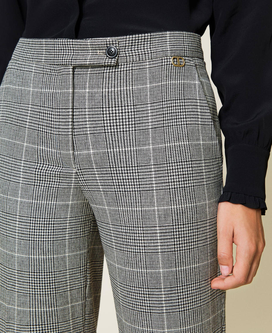 Pantalon en laine mélangée prince de Galles Prince de Galles Blanc « Neige » / Noir Femme 212TT2202-05