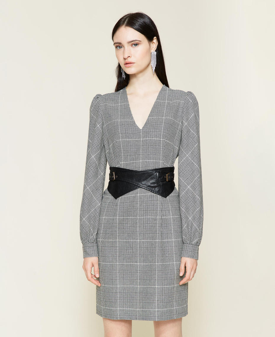 Wool blend Glen Plaid dress &ldquo;Snow&rdquo; White / Black Glen Plaid Woman 212TT2203-01
