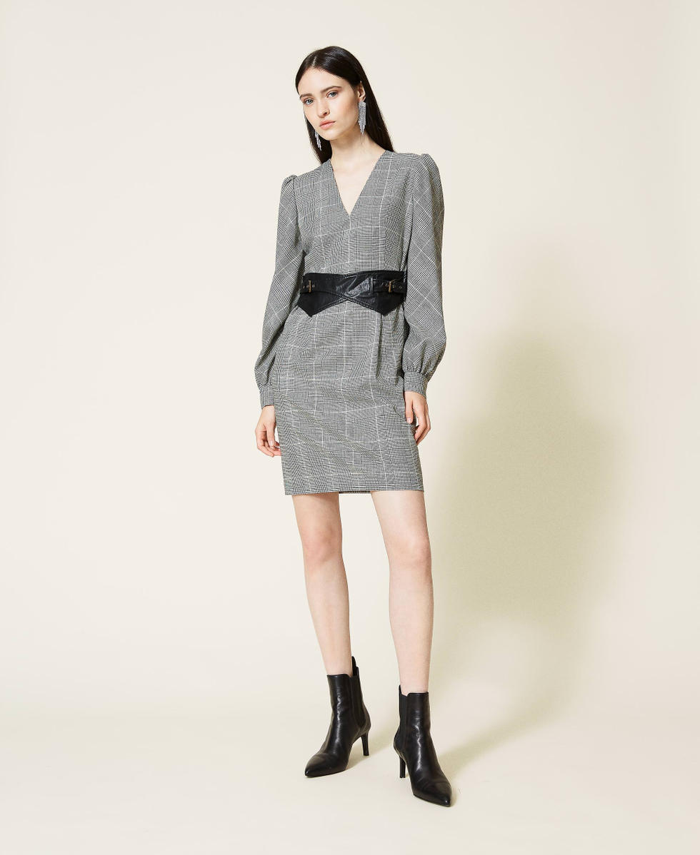 Wool blend Glen Plaid dress Woman Black TWINSET Milano