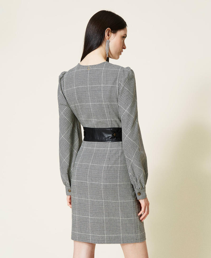 Wool blend Glen Plaid dress &ldquo;Snow&rdquo; White / Black Glen Plaid Woman 212TT2203-05
