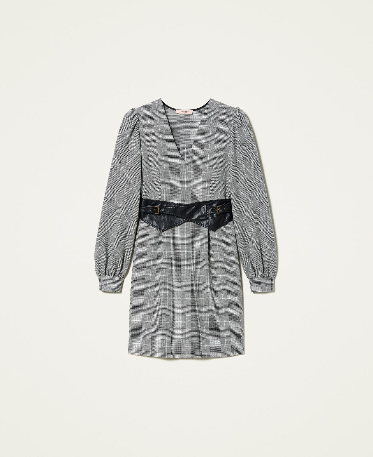 Wool blend Glen Plaid dress &ldquo;Snow&rdquo; White / Black Glen Plaid Woman 212TT2203-0S