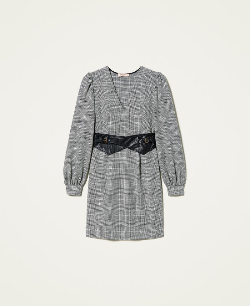 Kleid aus Wollmischung mit Prince-of-Wales-Muster Prince-of-Wales-Muster Schneeweiß / Schwarz Frau 212TT2203-0S